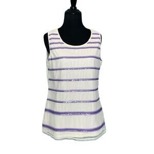 Coldwater Creek white purple sequin stripe sleeveless top size Medium